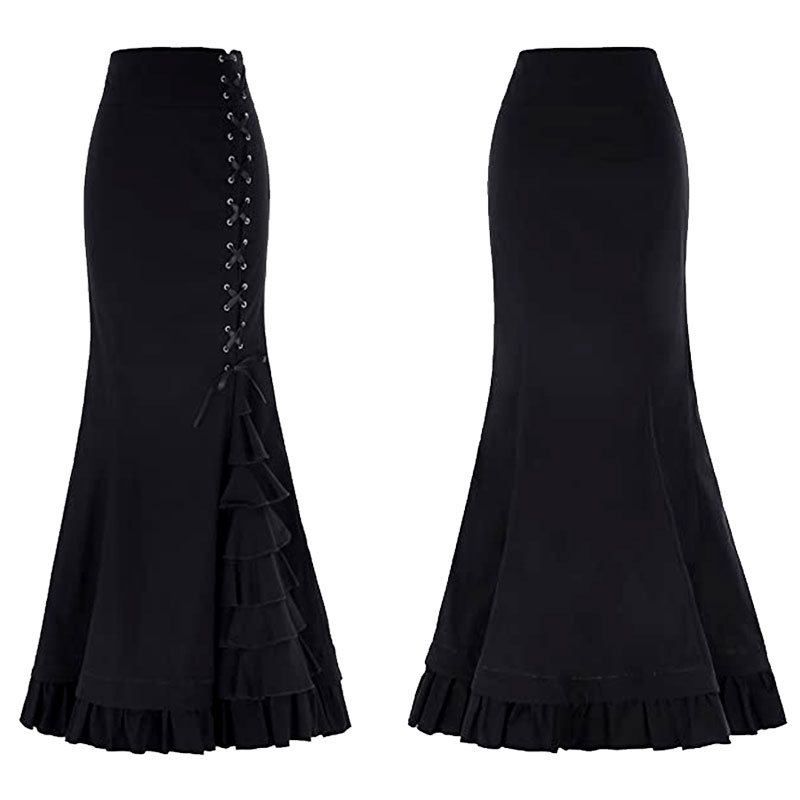 European and American-Style Large-Size Steampunk Fish Tail Black Mermaid Skirt XL