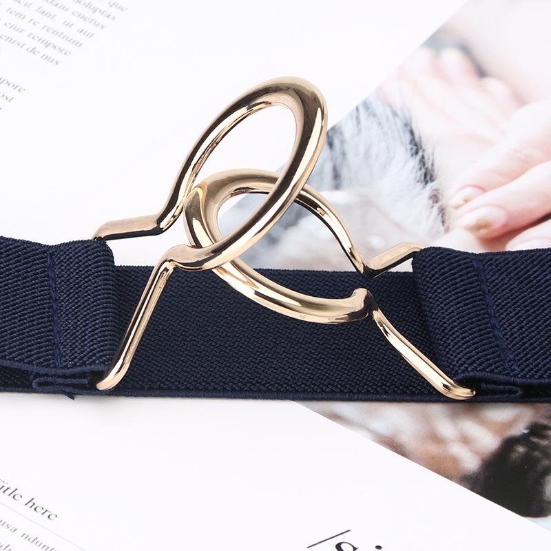 Ceinture Minimaliste Noire Élastique à Taille Haute pour Femme avec Double Boucle Ronde