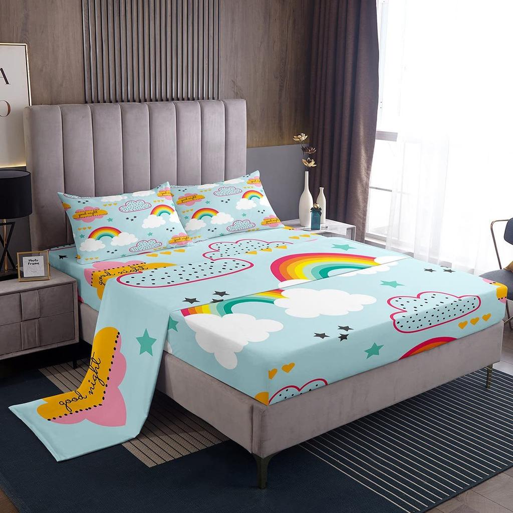 Color Rainbow Cloud Pattern Bed Hat Four-Piece Bedding Set Bedroom Dormitory Bedding Decoration