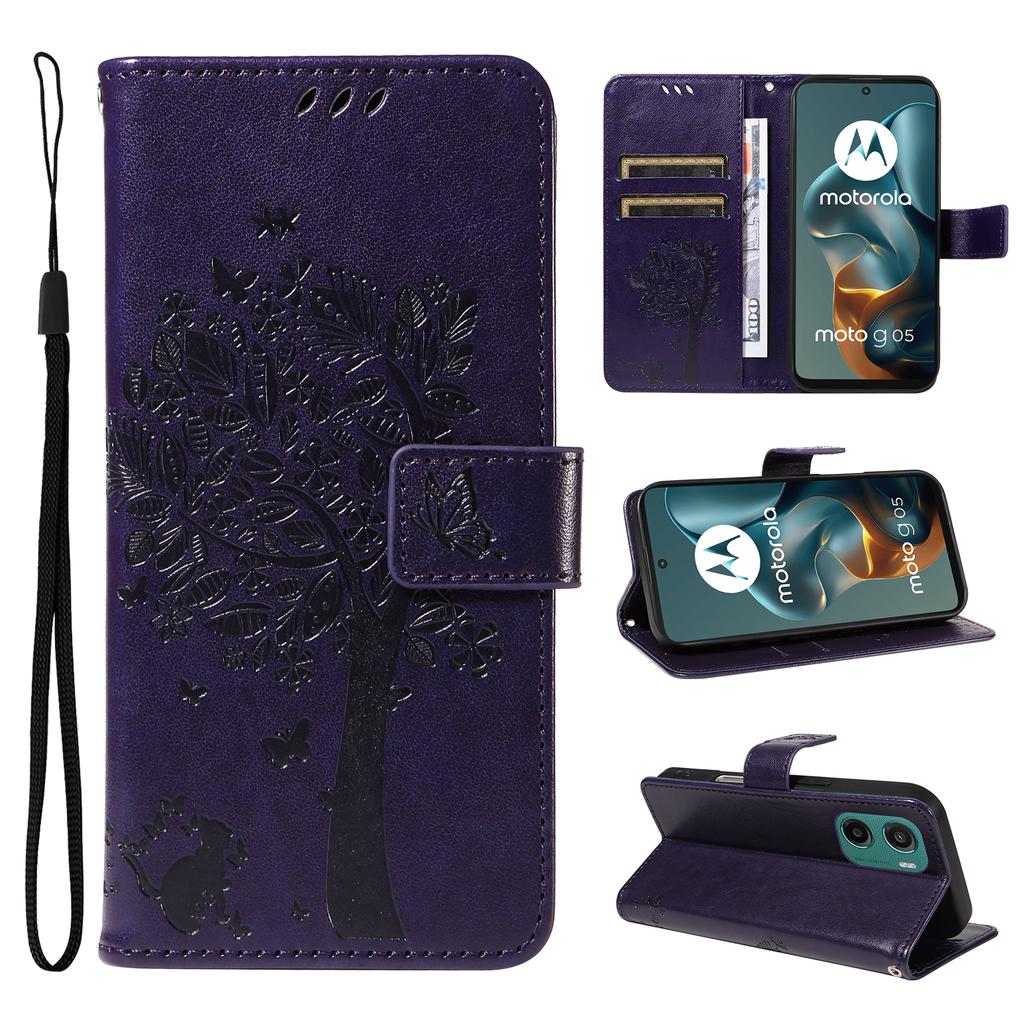For Motorola Moto G05 4G Phone Case with Stand Cat Tree Pattern Leather Wallet Mobile Cover
