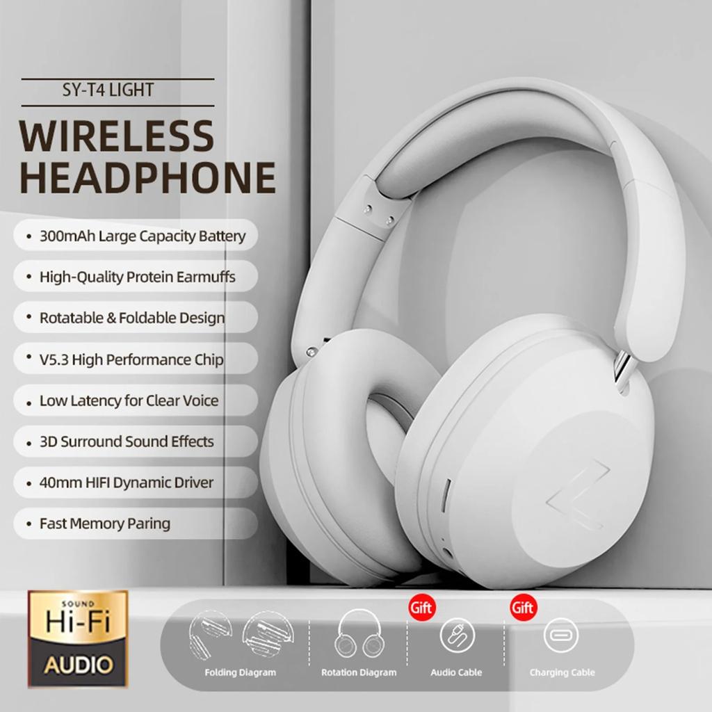 SY-T4 Wireless/Wired Over Ear Headphones Bluetooth Earphones with Microphone Deep Bass Stereo Sound Foldable Headset for Sports