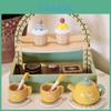 Wooden Double Layer Toy Dessert Stand With Tea Set Cakes For Imaginative Play And Parentchild Interaction