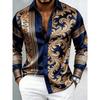 Luxury Men's Satin Long Sleeved Shirt, 3D Printed with Artistic Patterns, Comfortable Casual Vacation Collar Shirt