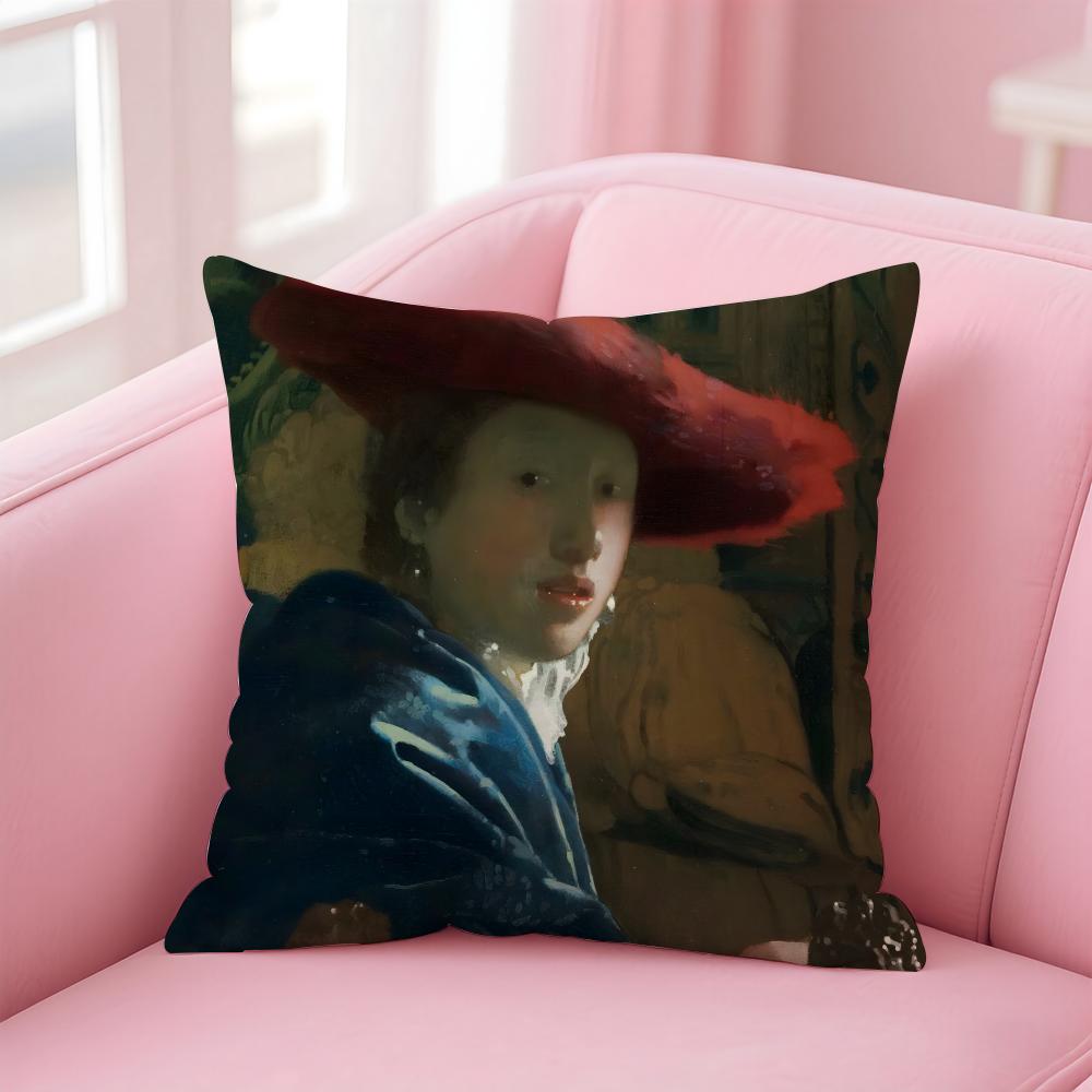 Artistic JJohannes Vermeer Cushion Cover Pillow Case Ultra Soft Skin Friendly Fabric Cloud Like Comfort Concealed Zipper