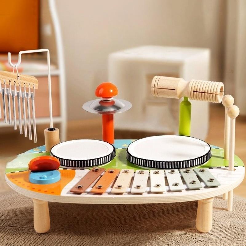 Children'S Wooden Multi-Functional Drum Kit Percussion Organ Chimes Percussion Instrument Music Enlightenment Early Education Educational Toys