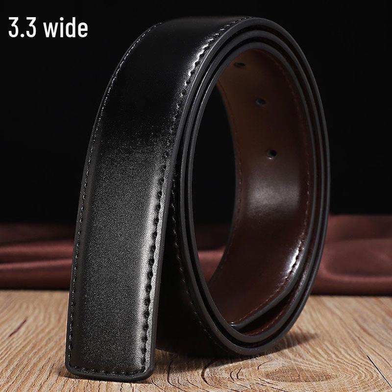 Cinturón de Cuero Reversible Negro/Marrón, Liso, con Hebilla de Pin, Sin Cabeza de Hebilla, 3,3 cm de Ancho, Unisex.