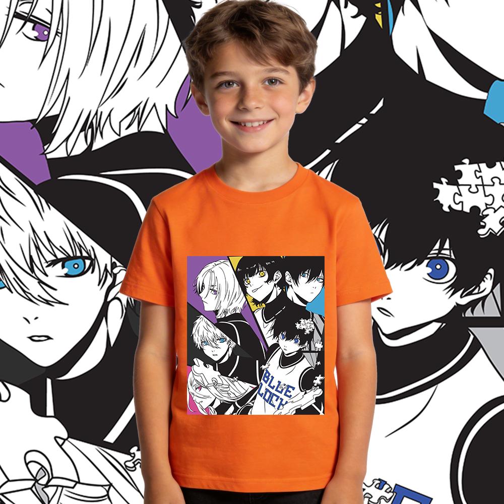 Blue Lock Characters Anime Print Cotton T Shirts for Boys Girls Short Sleeve Kids Casual Summer Tops Soft Children Clothing