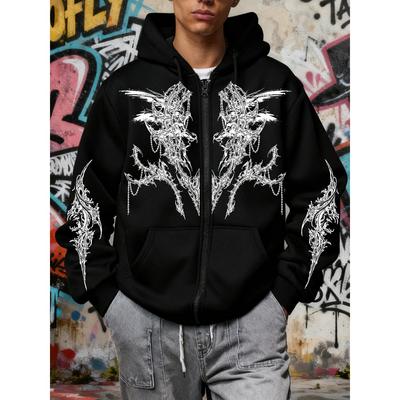 Felpa con cappuccio da uomo Dark Campus Style, stampata, con zip, nuova per primavera e autunno