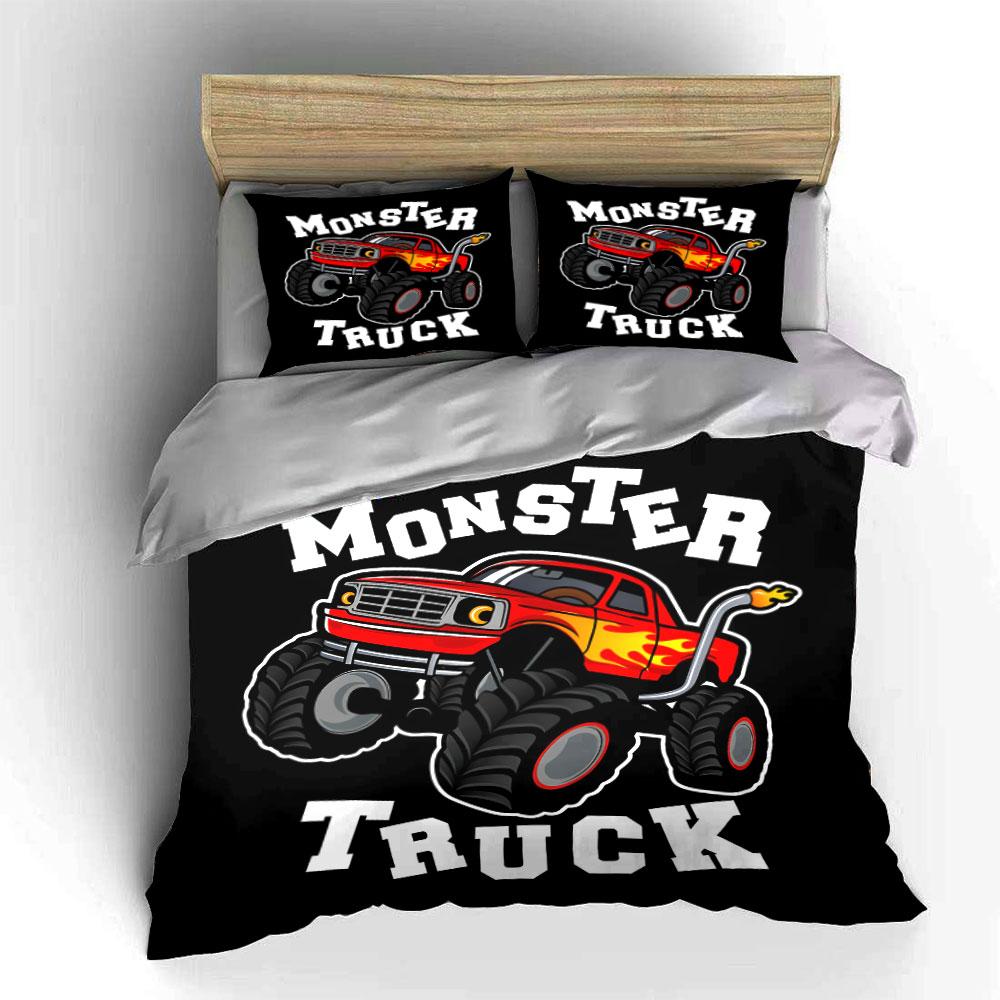 Monster Truck Red Flame Design Bedding Set for Kids Luxury Gift 3pcs Digital Print Comforter Set Soft Comfortable Breathable