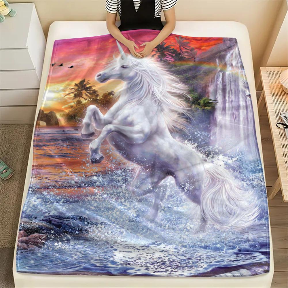 1Pc Beautiful Uni-horse Print Flannel Blanket, High Quality Comfortable for All Seasons, Home Decor, Warmth and Comfort, Perfect for Christmas Gifts