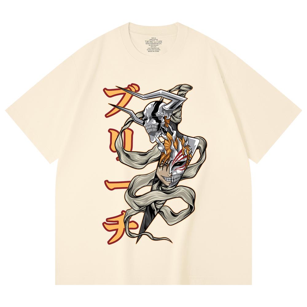 

230 Gsm 100% Cotton Bleach V11 Zankpakuto Print Unisex Heavy Cotton T Shirt XS абрикосовый