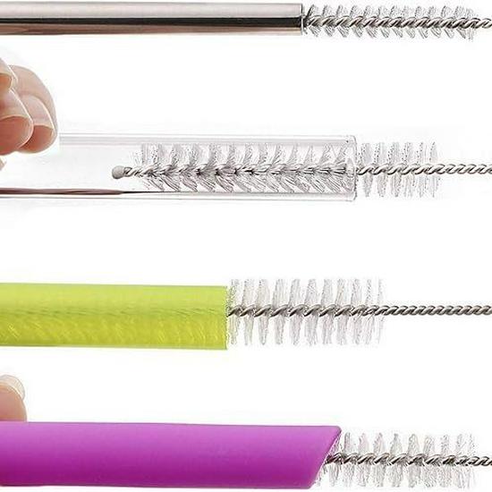 10-Piece Stainless Steel Straw & Cup Cleaning Brush Set with Long Handle