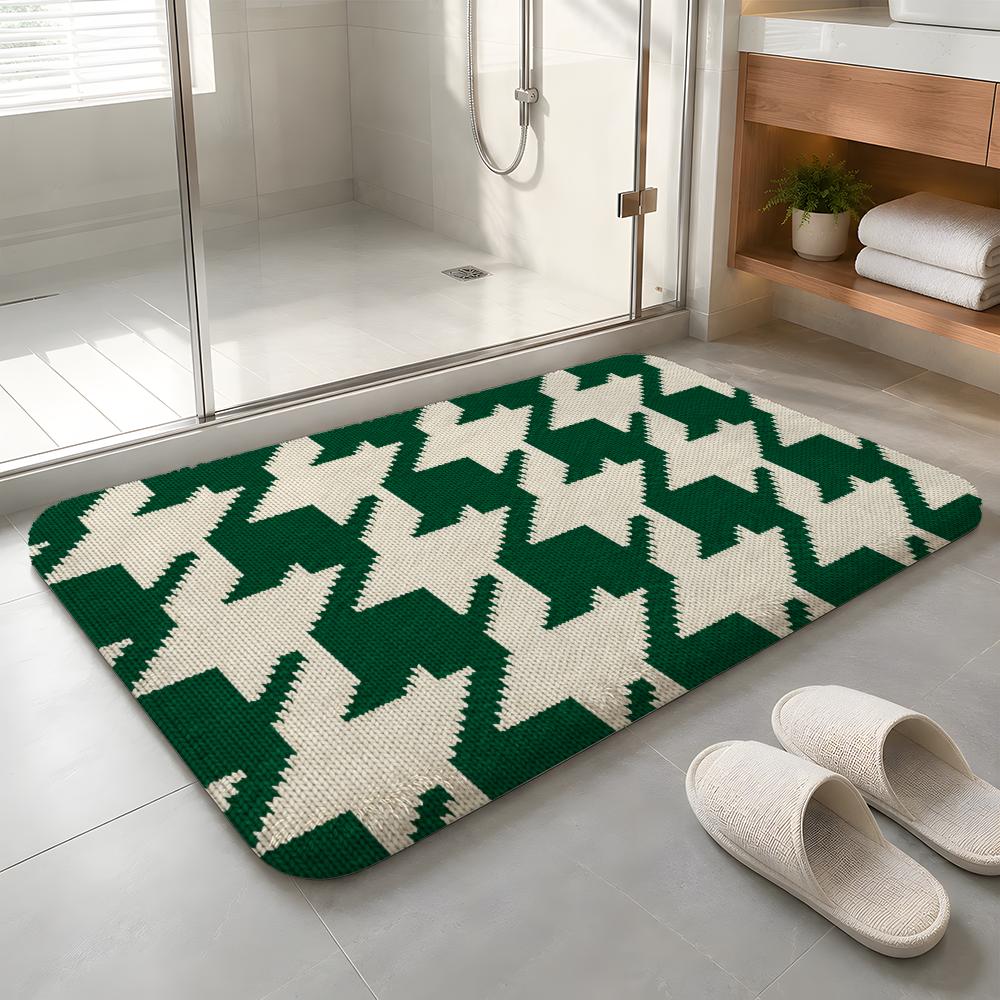 Emerald Knit Rhythm Floor Mat Machine Washable Soft Flannel Area Rug, Non-Slip Absorbent Floor Mat for Living Room Bedroom