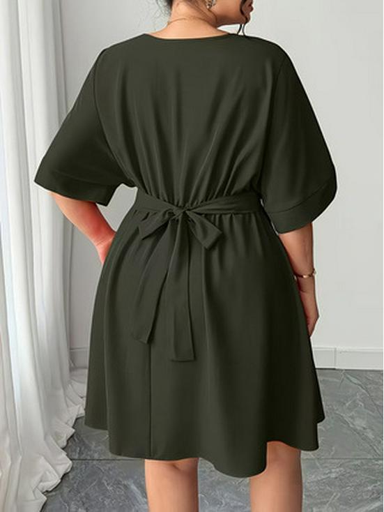 Plus Size V-Neck Lace-Up Women's Dress - Spring/Summer Collection