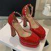 Fashion 2025 Summer Patent Leather Pearls Rhinestones Women Pumps Fashion Platform Wedge Ultra High heels Female Party Prom Chunky Shoes