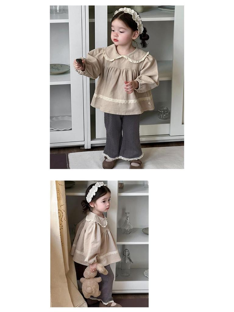 Set Autunnale da Ragazza Top Babydoll in Pizzo e Pantaloni - Stile Coreano
