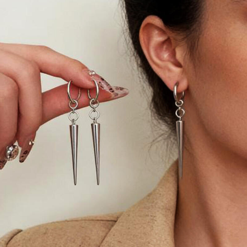 Exaggerated Gothic Cone Pendant Earrings for Women Ladies Personality Silver Color Drop Earrings Buckle Party Jewelry Wholesale