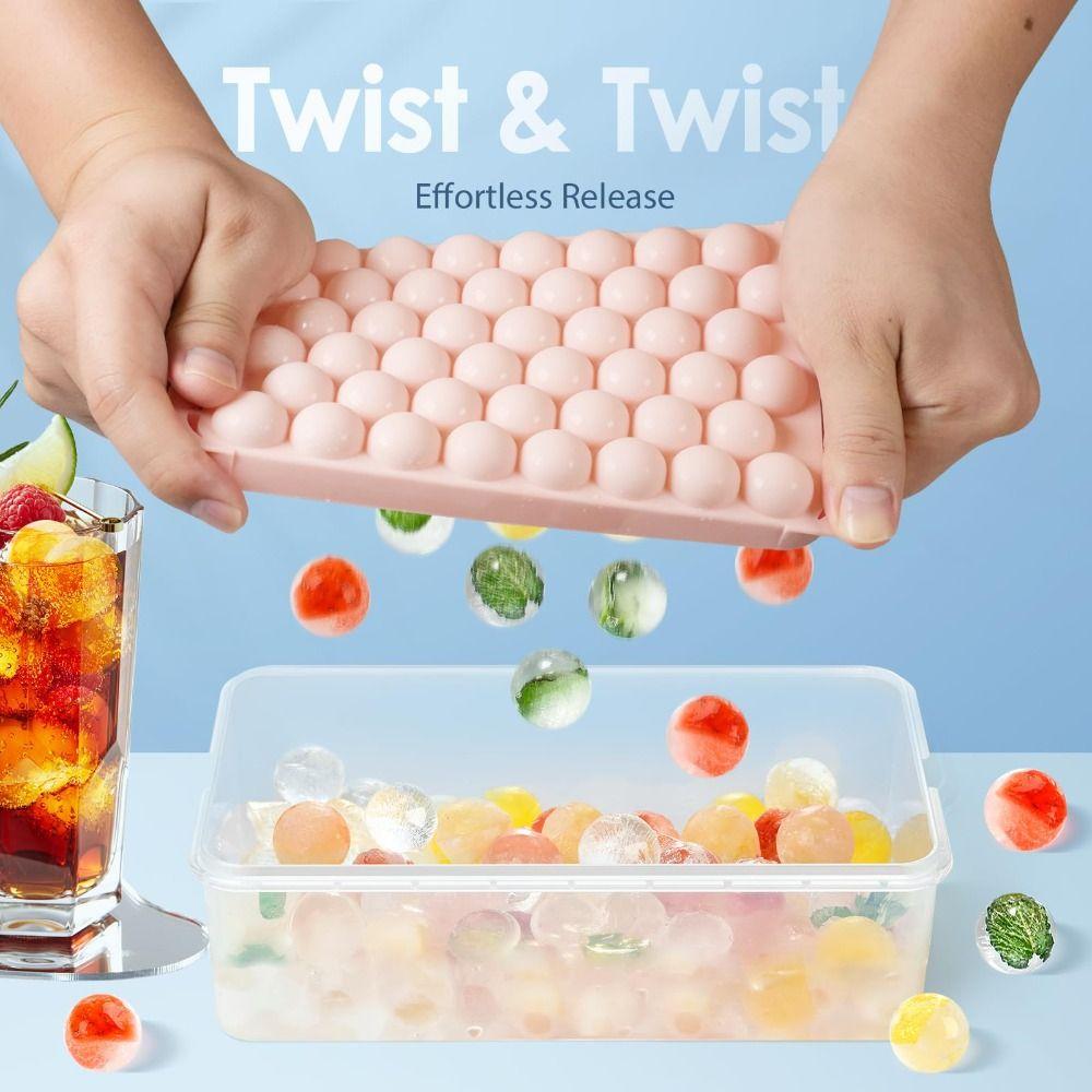 2 PCS Round Ice Balls Easy-Release Ice Cube Trays With Lid Stackable Sphere Ice Tray Ice Ball Maker Coffee