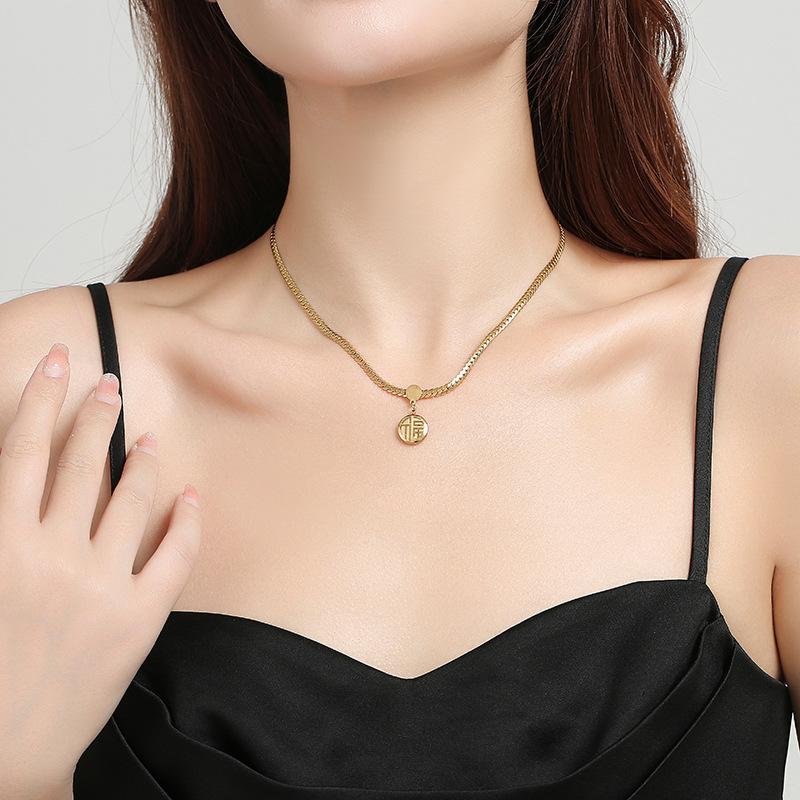 Titanium Steel Fashion Fu Zi Pendant Necklace Female