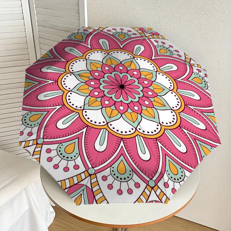 1pc Mandala Pattern Automatic Open/Close Umbrella Compact Folding Umbrella with 8-Rib Shaft for Women/Men, Elegant Birthday1290S
