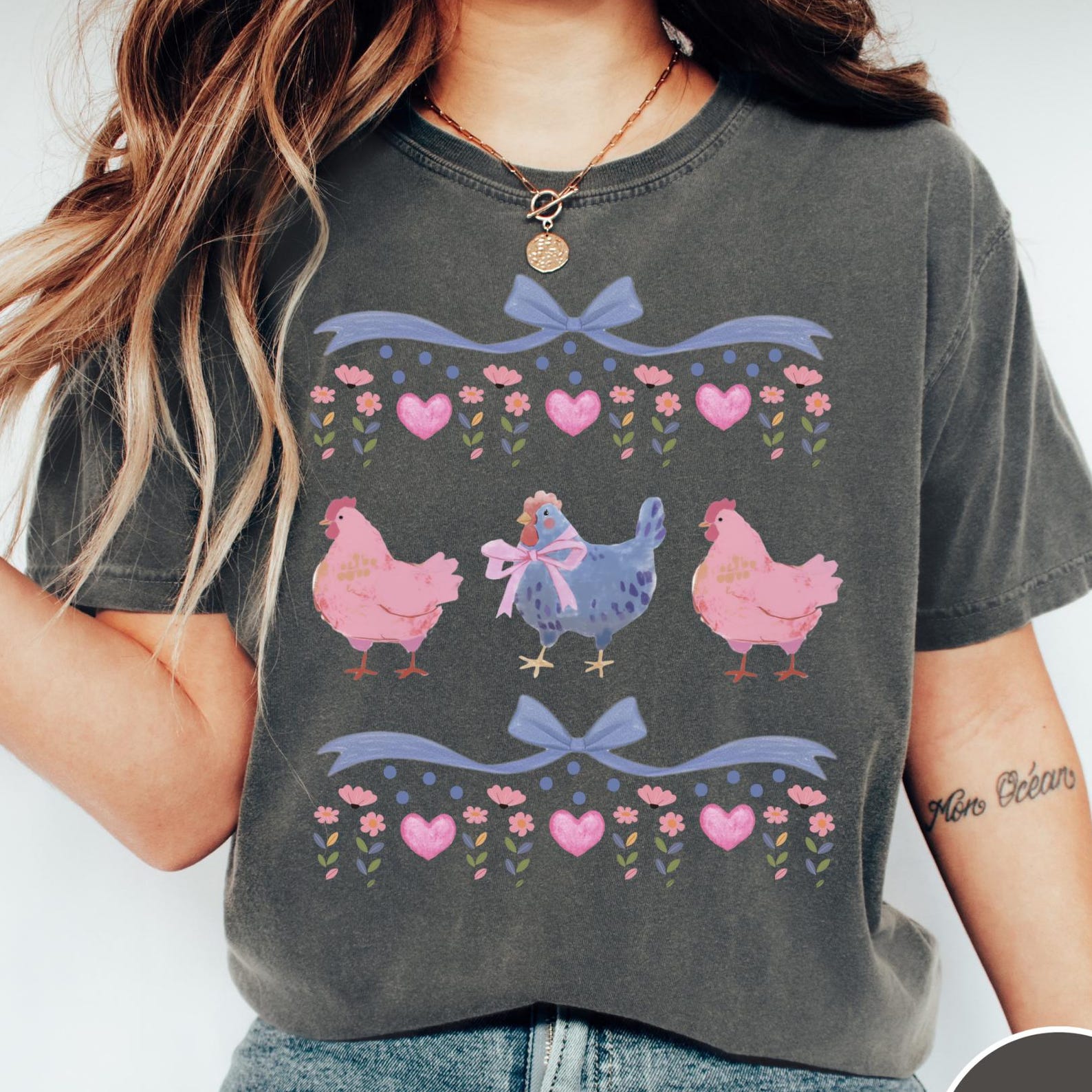 Colorful Vintage Original 1980s Chickens Comfort Colors® T-Shirt, Retro Chicken With Hearts T-Shirt, Funny Retro Shirt, Graphic Tee 3XL
