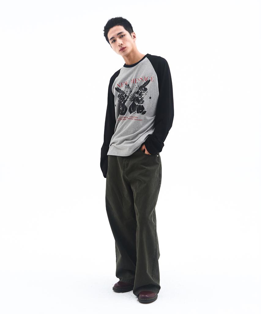 AMES-WORLDWIDE Angel Raglan Longsleeve Tee Gray