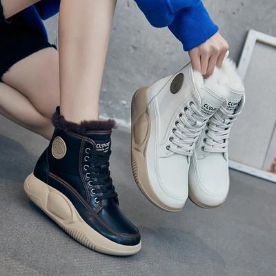 2024 Winter Shoes Women Snow Boots Height Increasing 4cm Genuine Leather Shoes Warm Plush Women Ankle Boots Black White D183