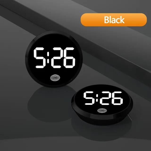 Fashionable Car-mounted LED Electronic Dial Round Alloy Touch Night Light Creative Digital Alarm Clock.