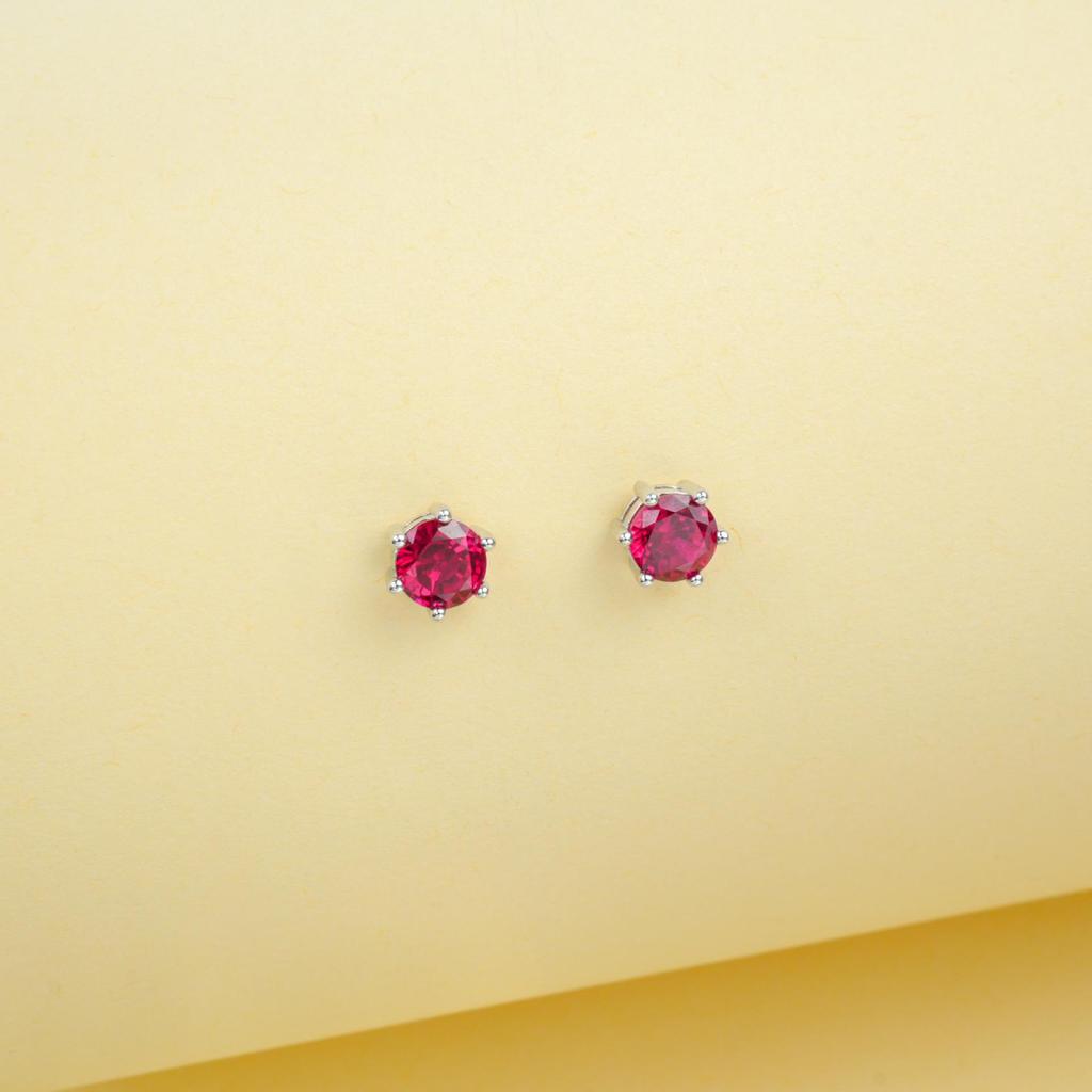 Zhou Hengfu S925 Sterling Silver Cultured Ruby Luxury Retro Gem Earrings for Women.