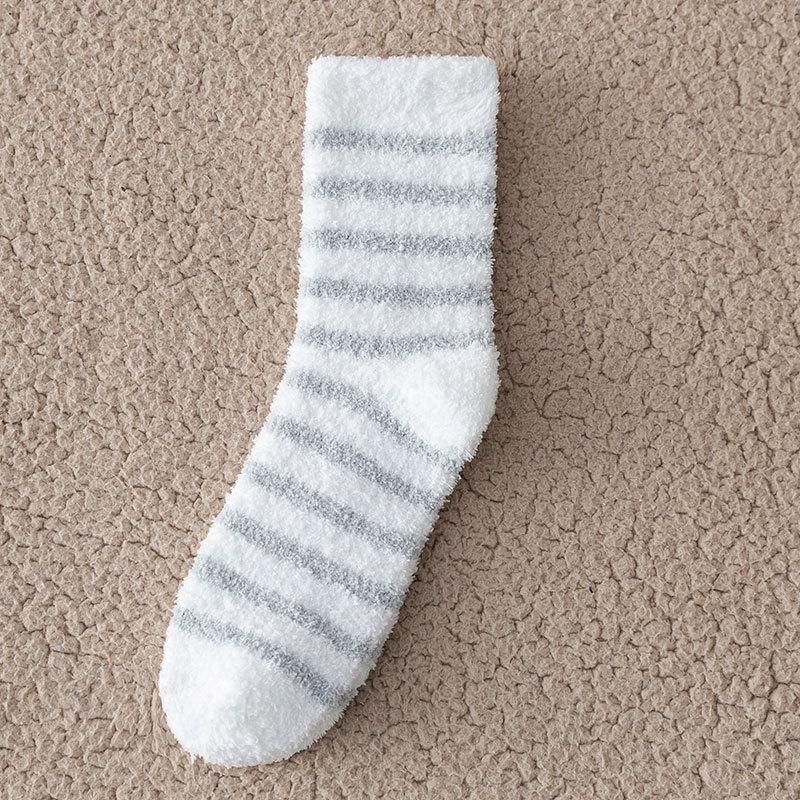 Men s Striped Coral Fleece Thermal Socks - Non-Shedding, Thickened Winter Sleep Socks One Size