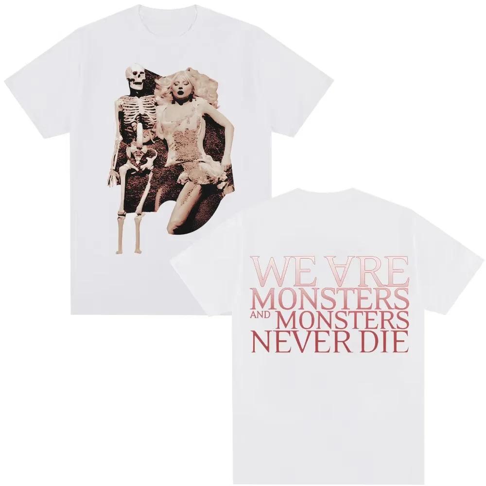 

2026 SpringSummer Lady Gaga The Mayhem Ball Tour Retro TShirt Little Monster Gothic Punk Fashion Cotton Short Sleeve Shirt S