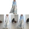 Euro Female Long Sleeve V Neck Spliced Print Chiffon Maxi Dress For Casual Streetwear