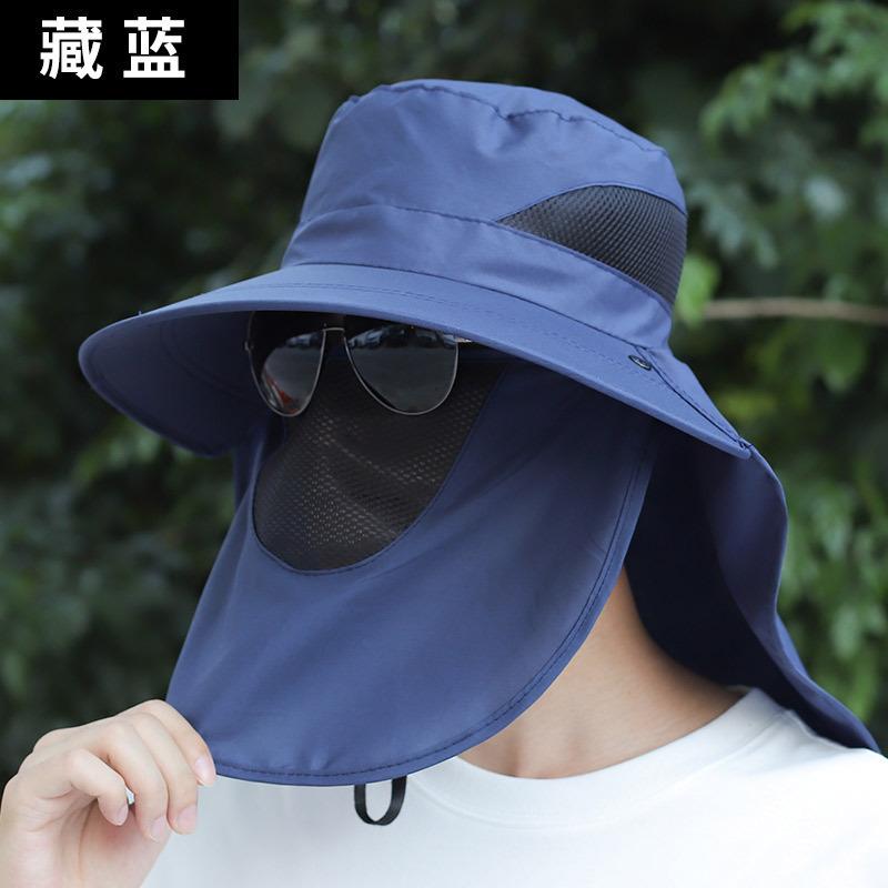 Eimerhut Herren Sommer Outdoor Hut Sonnenschutz Gesichtsmaske Sonnenschutzhut Große Krempe Herren Sonnenhut