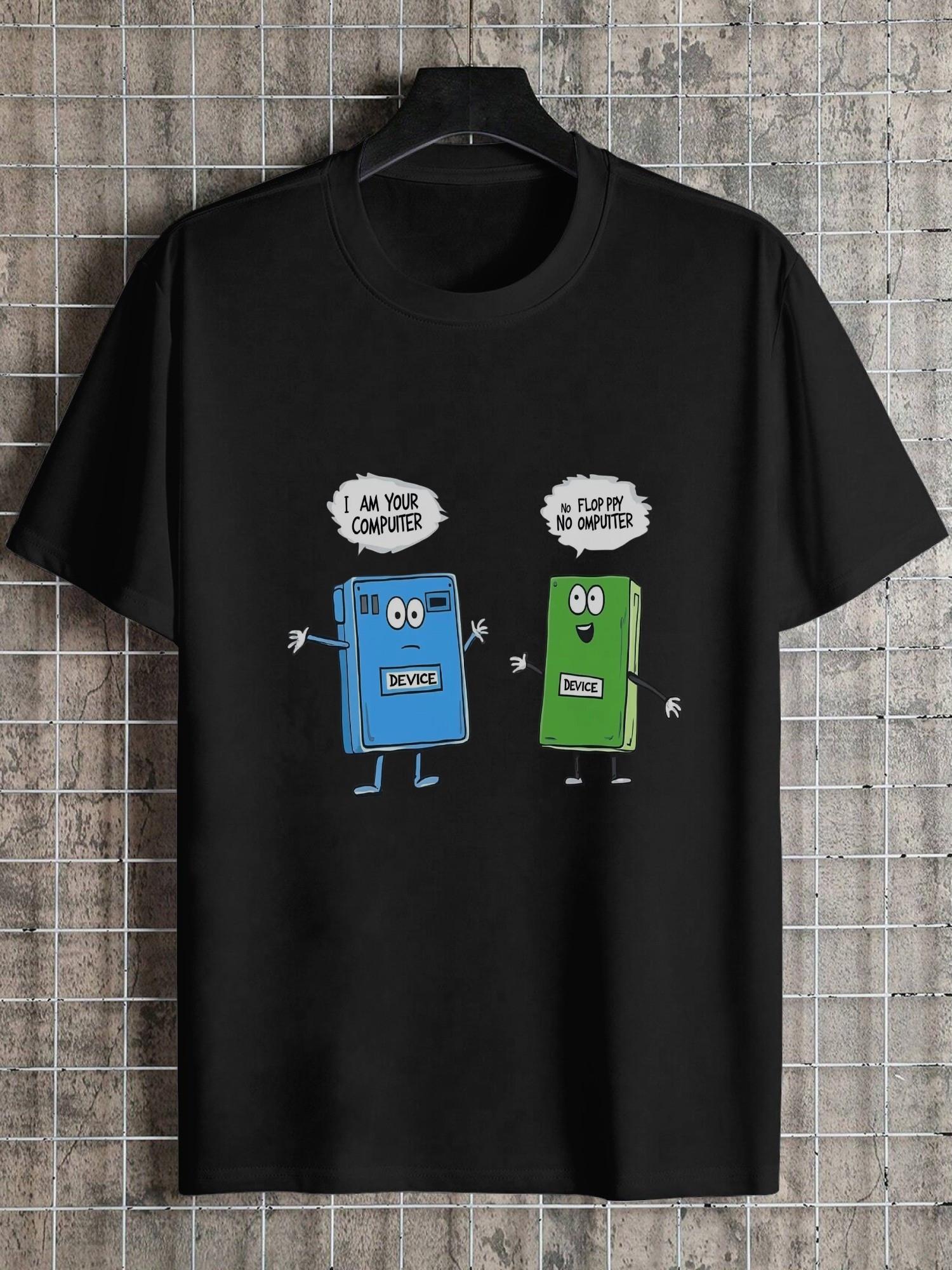 Humorous Tech Nostalgia Graphic T-shirt - Floppy Disk & Flash Drive Cartoon Design with I AM YOU & I AM NOT YOU Conversation XXL