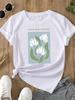 (Asian Size) sweet plant flower Print O-neck Short Sleeve T-shirts Fashion  Casual Women's Top T Female Clothing  Graphic Tee