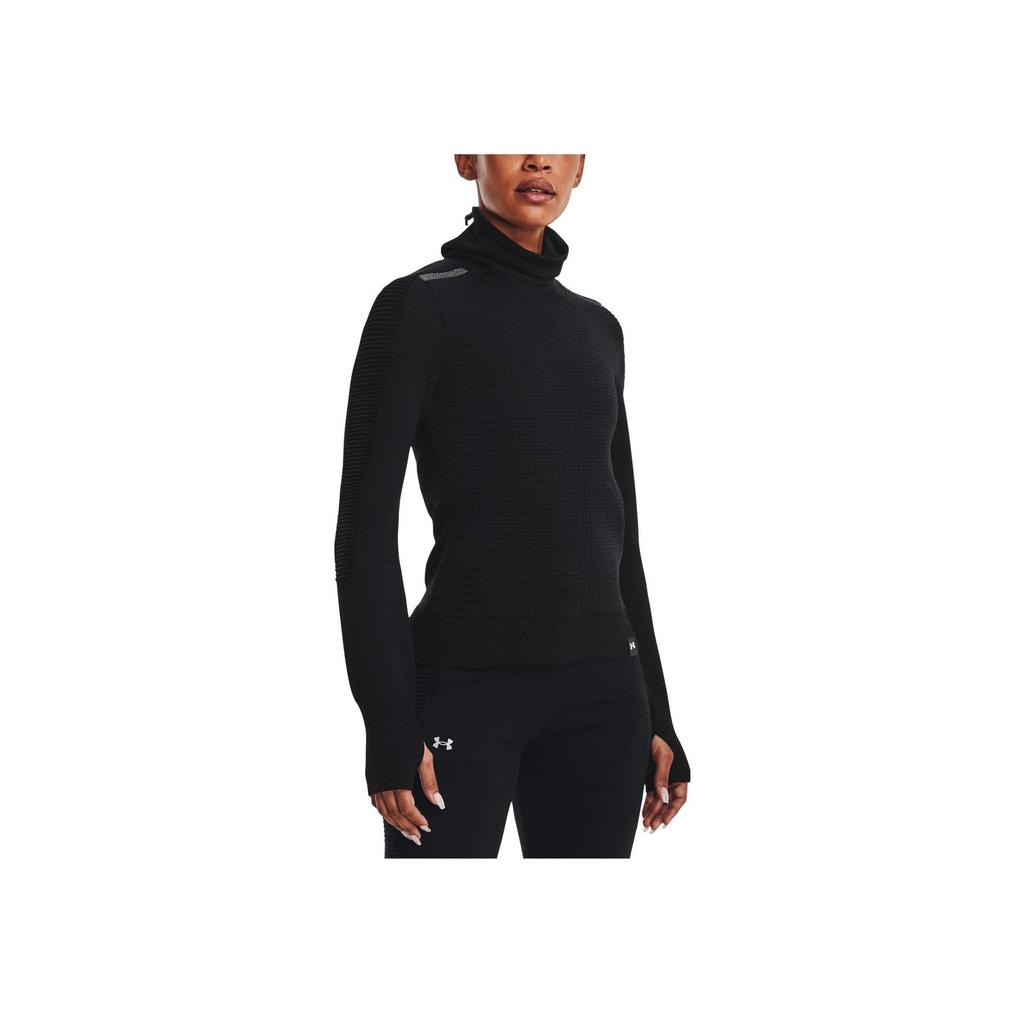 Under Armour Solid Color Logo Print High Neck Slim Fit Vintage Long Sleeve T-Shirt Women Tops Black 1371576-001