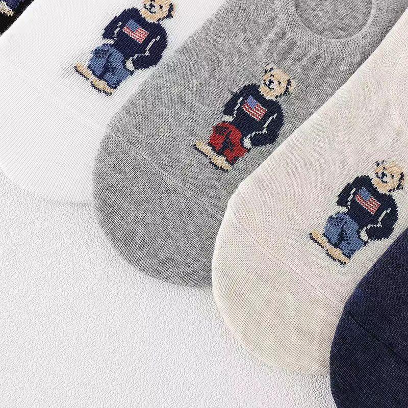 5 Pairs Unisex Men Socks Summer Designer socks Cartoon Bear Cotton Boat Socks Light Comfortable Sweat-absorbent Invisible Socks