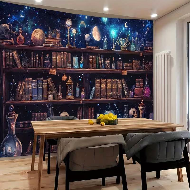 

2D Gothic Apothecary Bookshelf Backdrop, Starry Night Magic Room Background 47.2x31.5inch/120*80cm