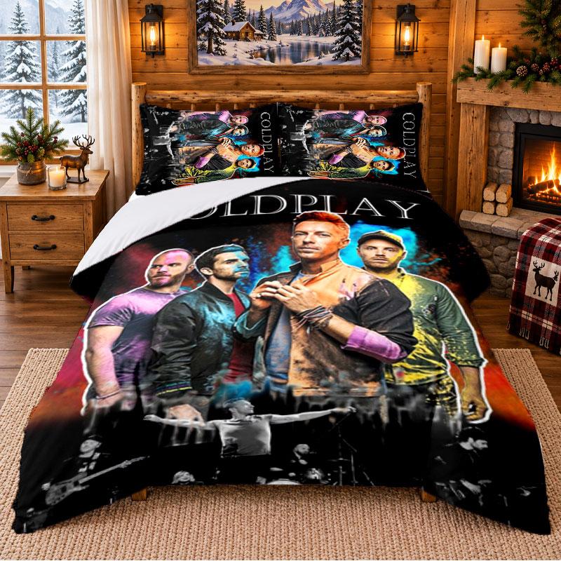 Coldplay Pattern Bedding 3Pcs Set Bed Sheet And Pillowcases For Indoor Bedroom