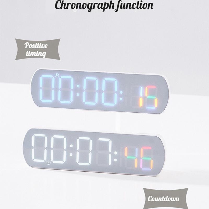 Voice control digital alarm clock with date temperature display night mode count 12/24 hour home living room decoration clock