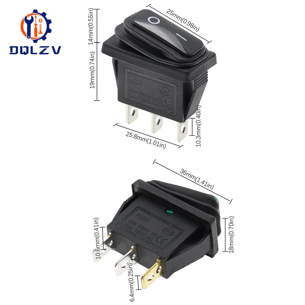 KCD3 Waterproof Rocker Switch ON-OFF/ON-OFF-ON 3Pin,2/3 Position,Electrical Equipment With Lighting Power,16A 250VAC/20A 125VA