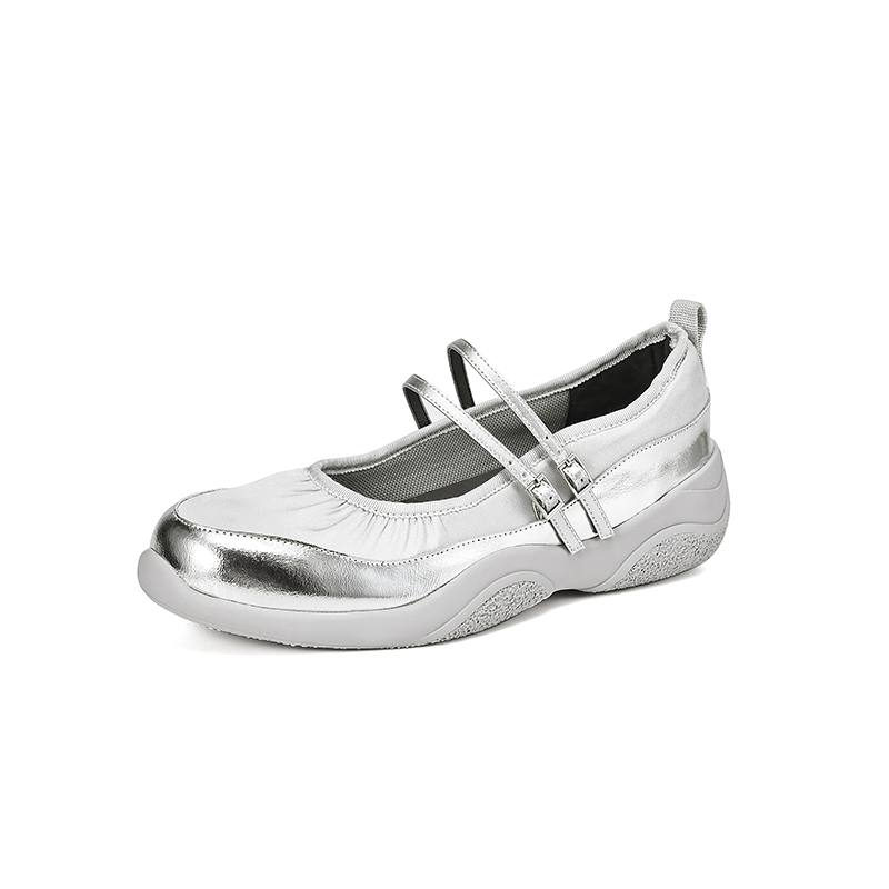 

Krazing Pot из коровьей кожи, осенне-летняя обувь с круглым носком и средним каблуком, обувь для отдыха с пряжками и ремешками, женские кроссовки 40 серебряный