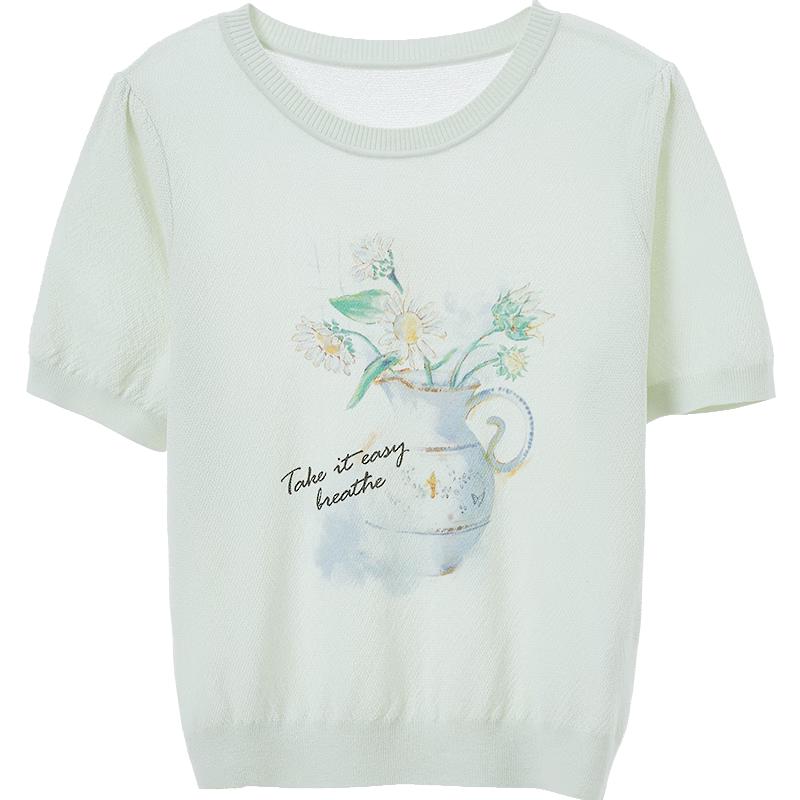 Betu Women s Hand-Painted Watercolor Print Knit Short-Sleeve Top S