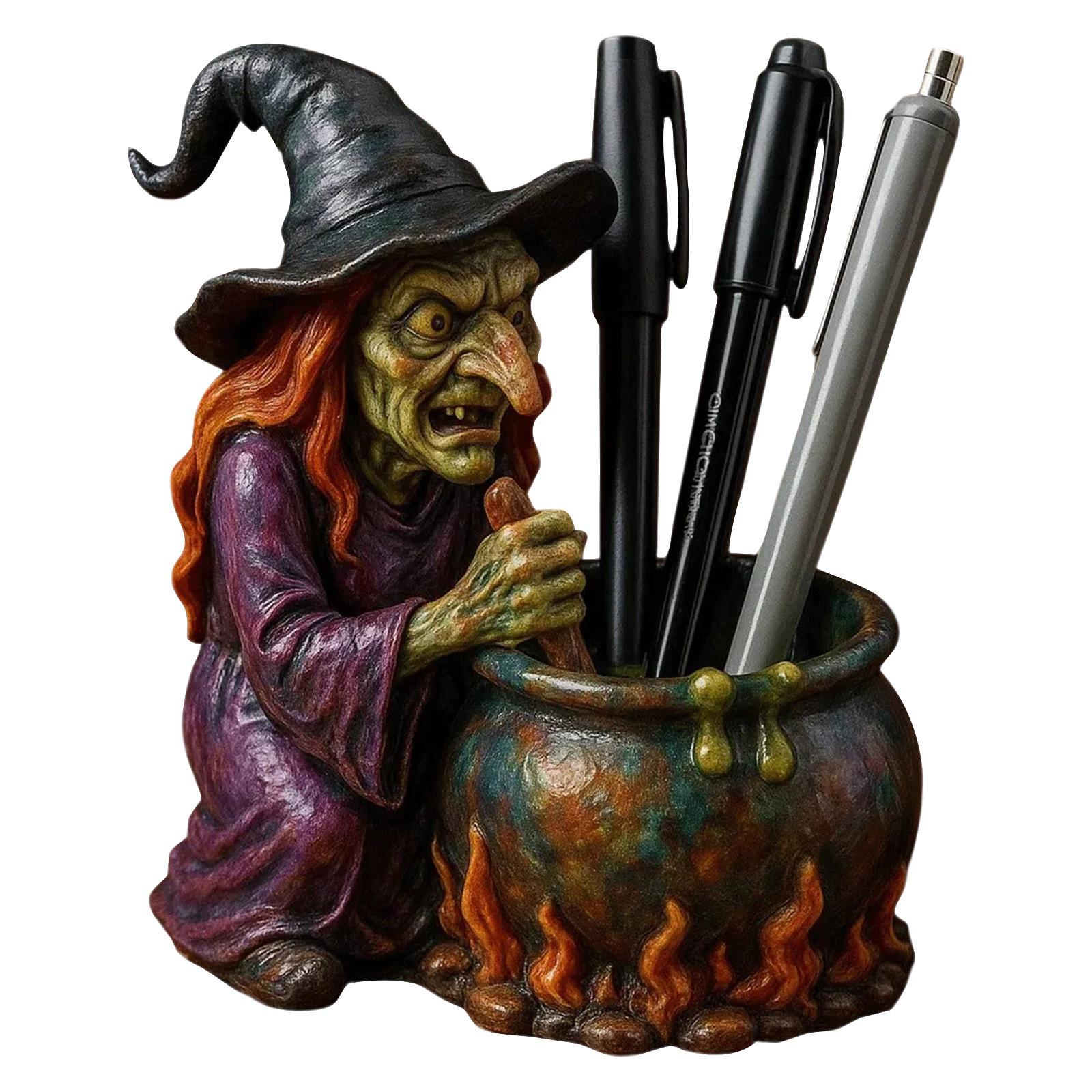 

Witch Crucible Pen Holder Halloween Statue Ornament One Size