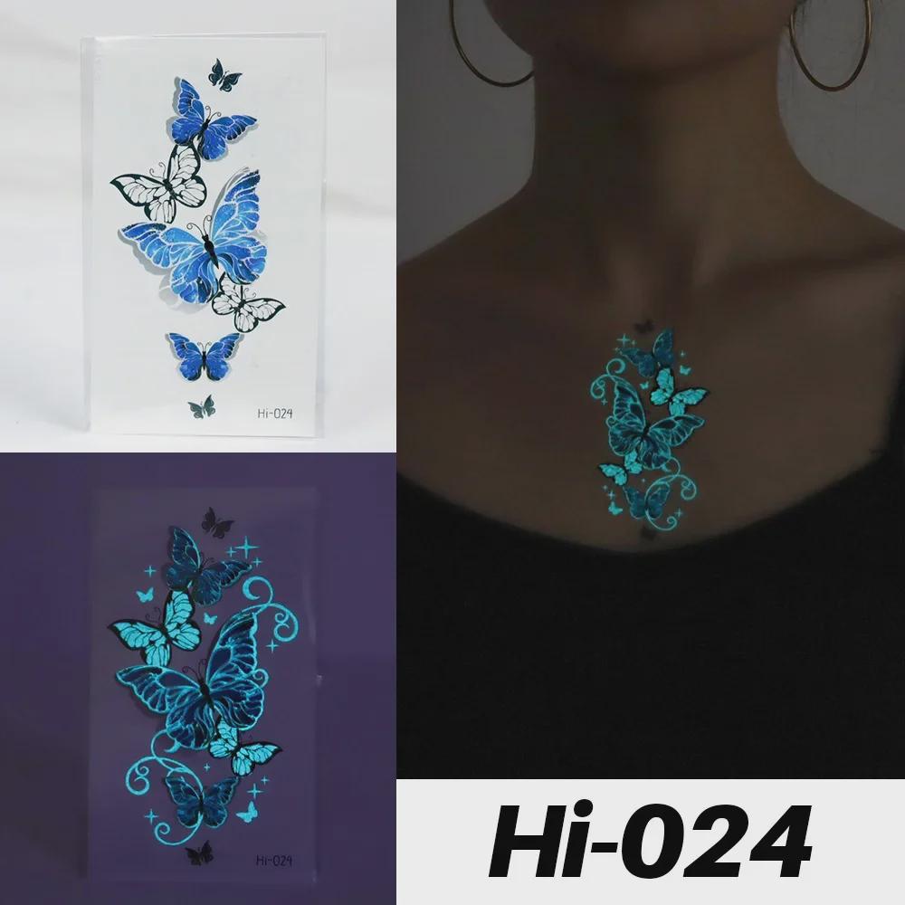 Ljusblå Vattentäta Tatueringklistermärken: Orm- och Fjärilsdesigner för Musikfestivaler