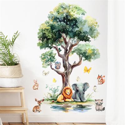 Cartoon Kind Muurstickers Bosdier Grote Boom Muursticker Woonkamer Slaapkamer Kinderkamer Crèche Huis Muurdecoratie Muurschildering