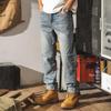 Jie Leinuo Men's Loose Straight Vintage Washed Denim Jeans