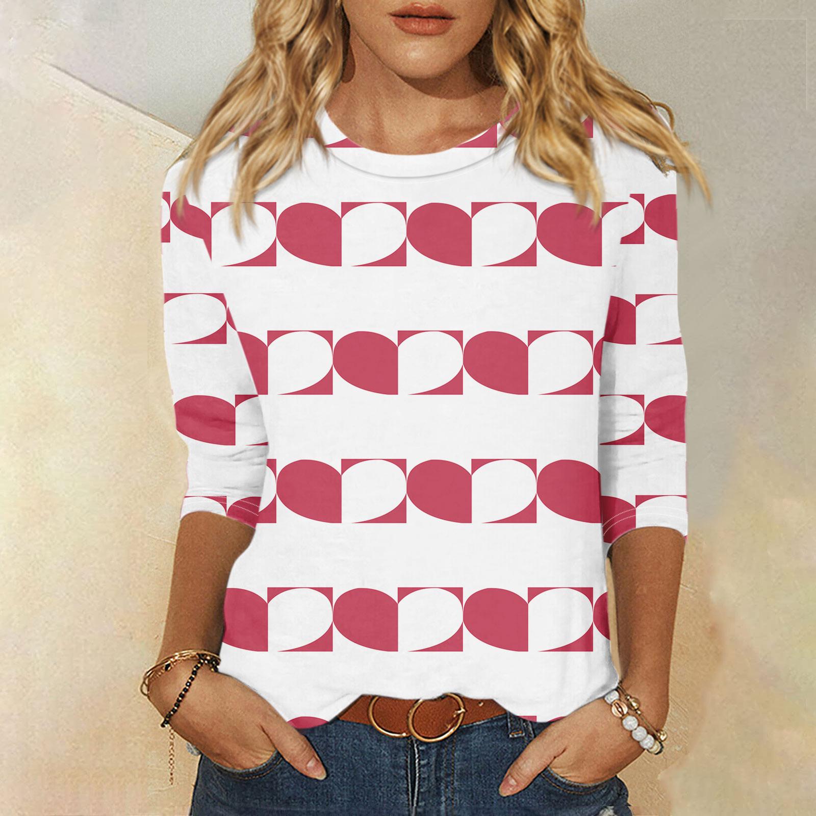 

Женская мода, повседневная свободная футболка с принтом на День святого Валентина и круглым вырезом, рукав 3/4, женский топ XL белый