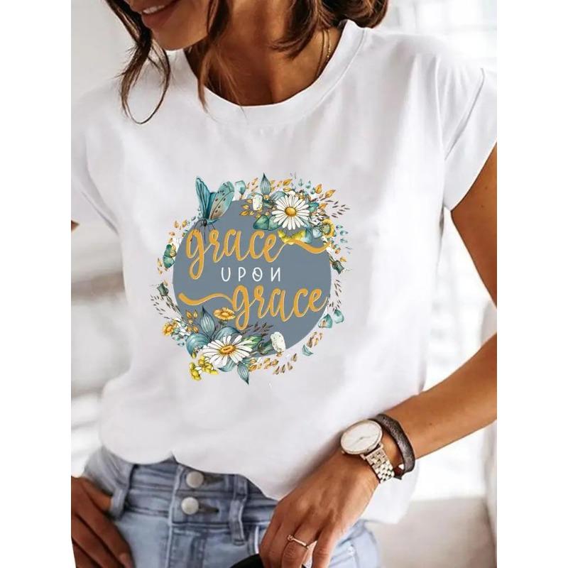 Short Sleeve Crew Neck Relax Print T-Shirt, Casual Women's Clothing for Spring & Summer