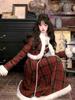 Korean Style Red Plaid Woolen Three-Piece Set: Atmosphere Dress, Quilted Jacket, Base Shirt - Halloween Design